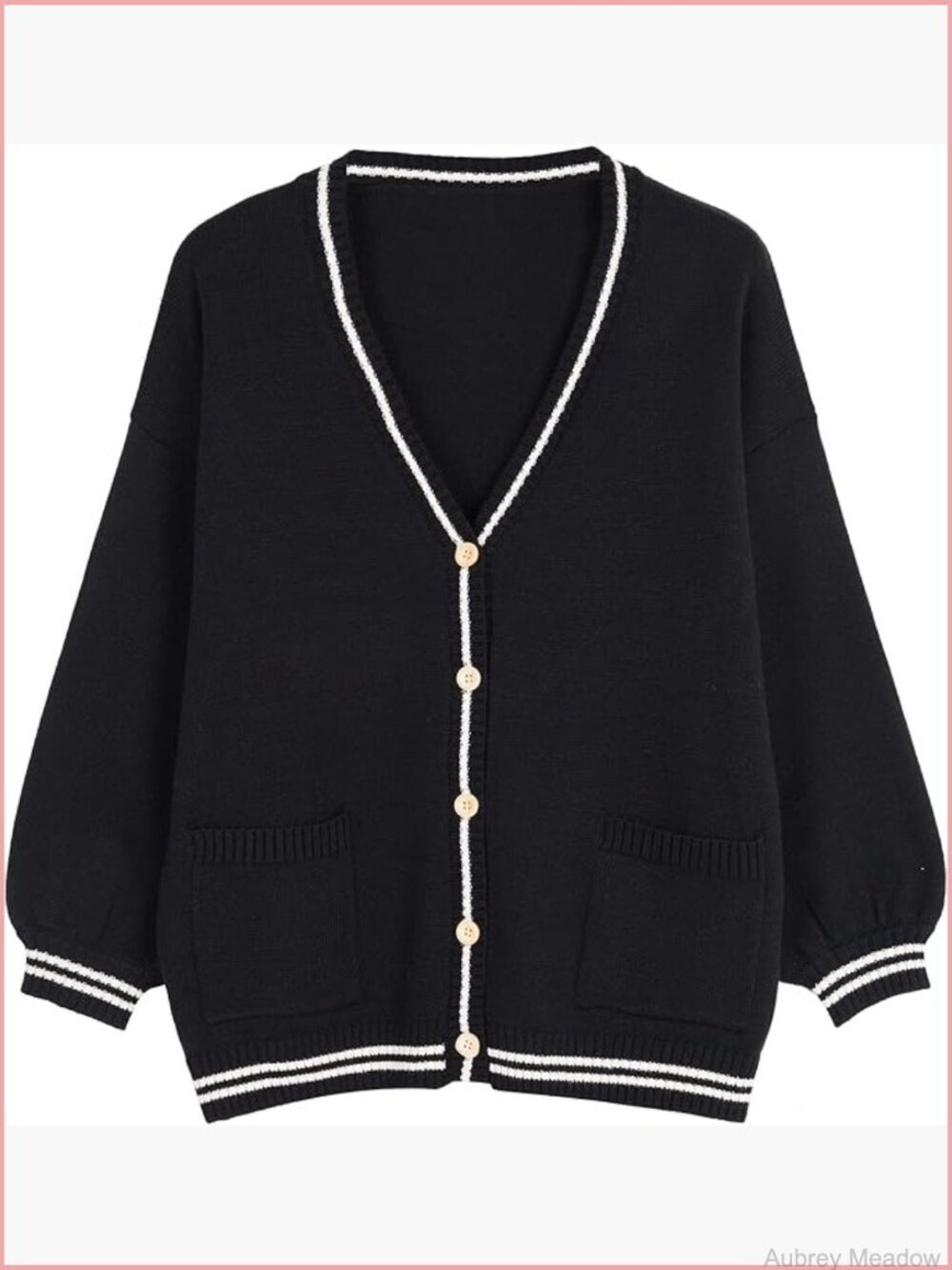 V-Neck Cardigan with Puff Sleeves Soft Casual Preppy